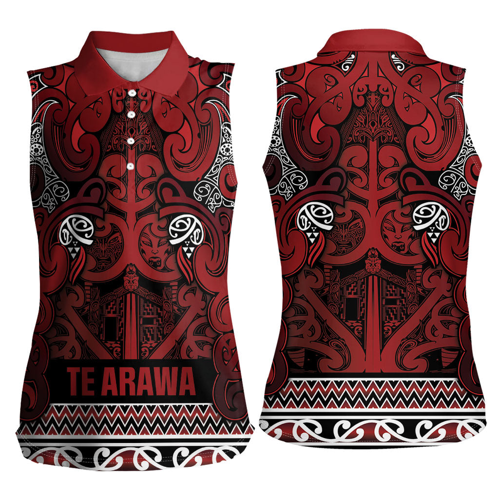 Aotearoa Iwi Te Arawa Women Sleeveless Polo Shirt Maori Wharenui House Tribal Pattern LT9 - Polynesian Pride