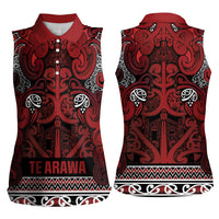 Aotearoa Iwi Te Arawa Women Sleeveless Polo Shirt Maori Wharenui House Tribal Pattern LT9 - Polynesian Pride