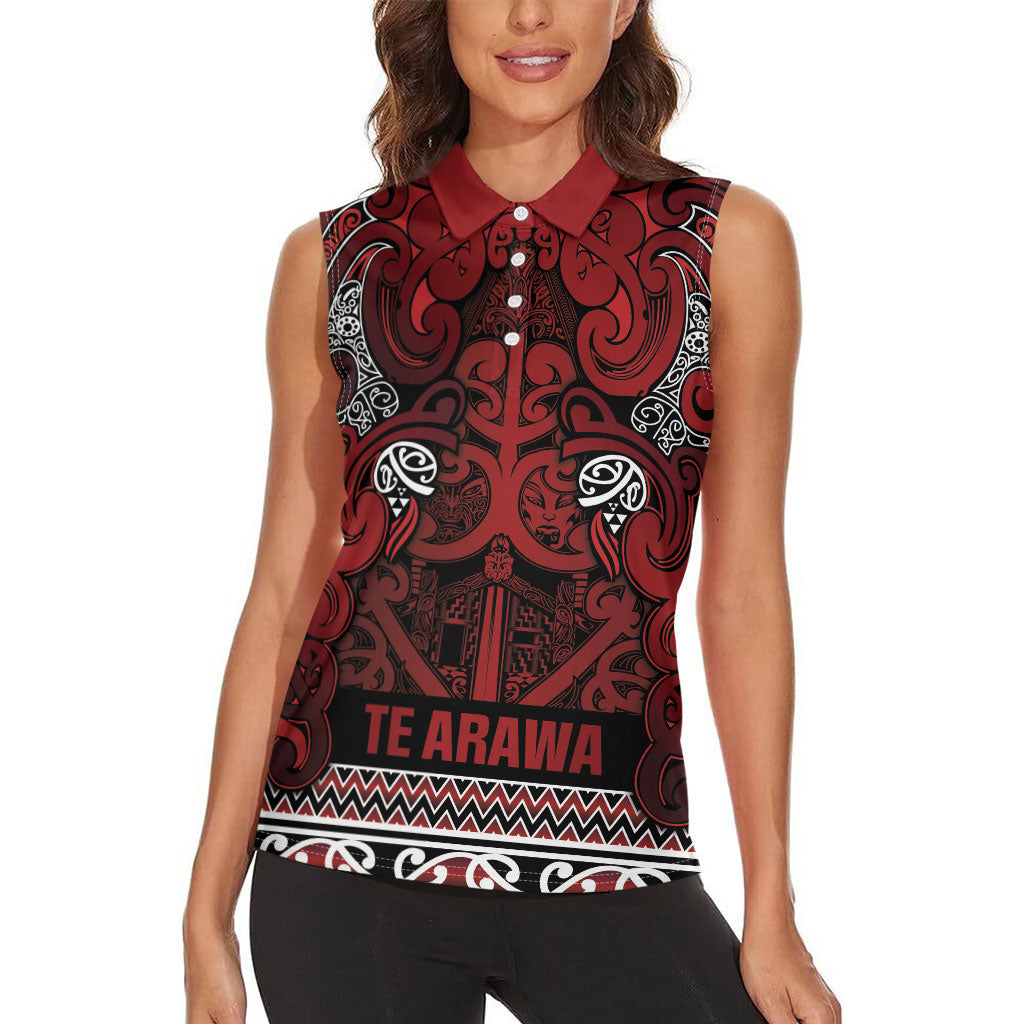 Aotearoa Iwi Te Arawa Women Sleeveless Polo Shirt Maori Wharenui House Tribal Pattern LT9 - Polynesian Pride