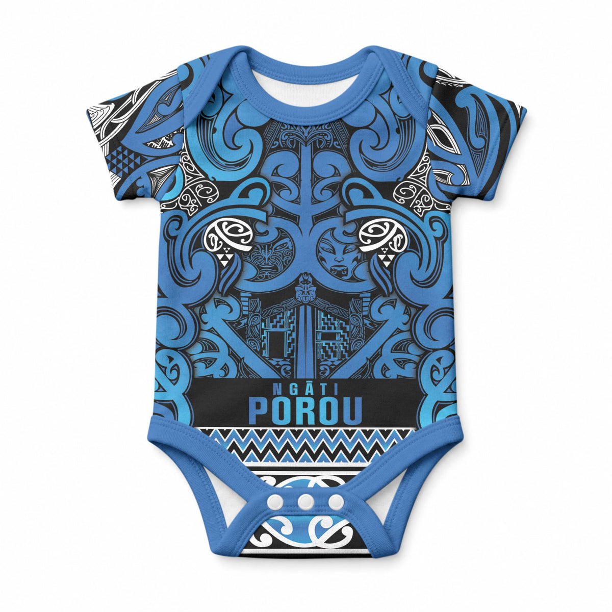 Aotearoa Iwi Ngati Porou Baby Onesie Maori Wharenui House Tribal Pattern