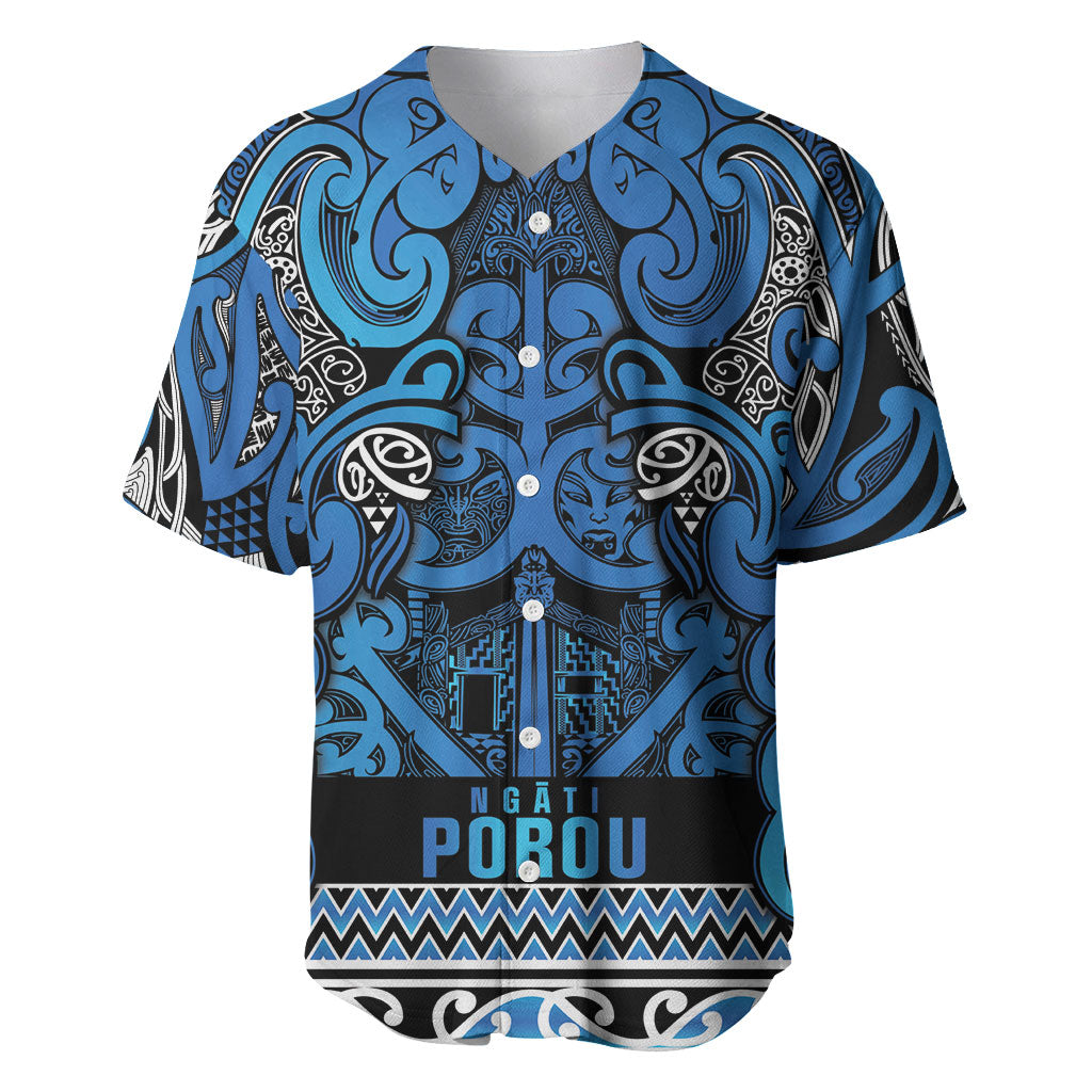 Aotearoa Iwi Ngati Porou Baseball Jersey Maori Wharenui House Tribal Pattern LT9 Blue - Polynesian Pride