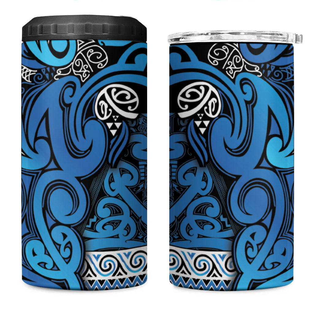 Aotearoa Iwi Ngati Porou 4 in 1 Can Cooler Tumbler Maori Wharenui House Tribal Pattern LT9 One Size: 16 oz Blue - Polynesian Pride
