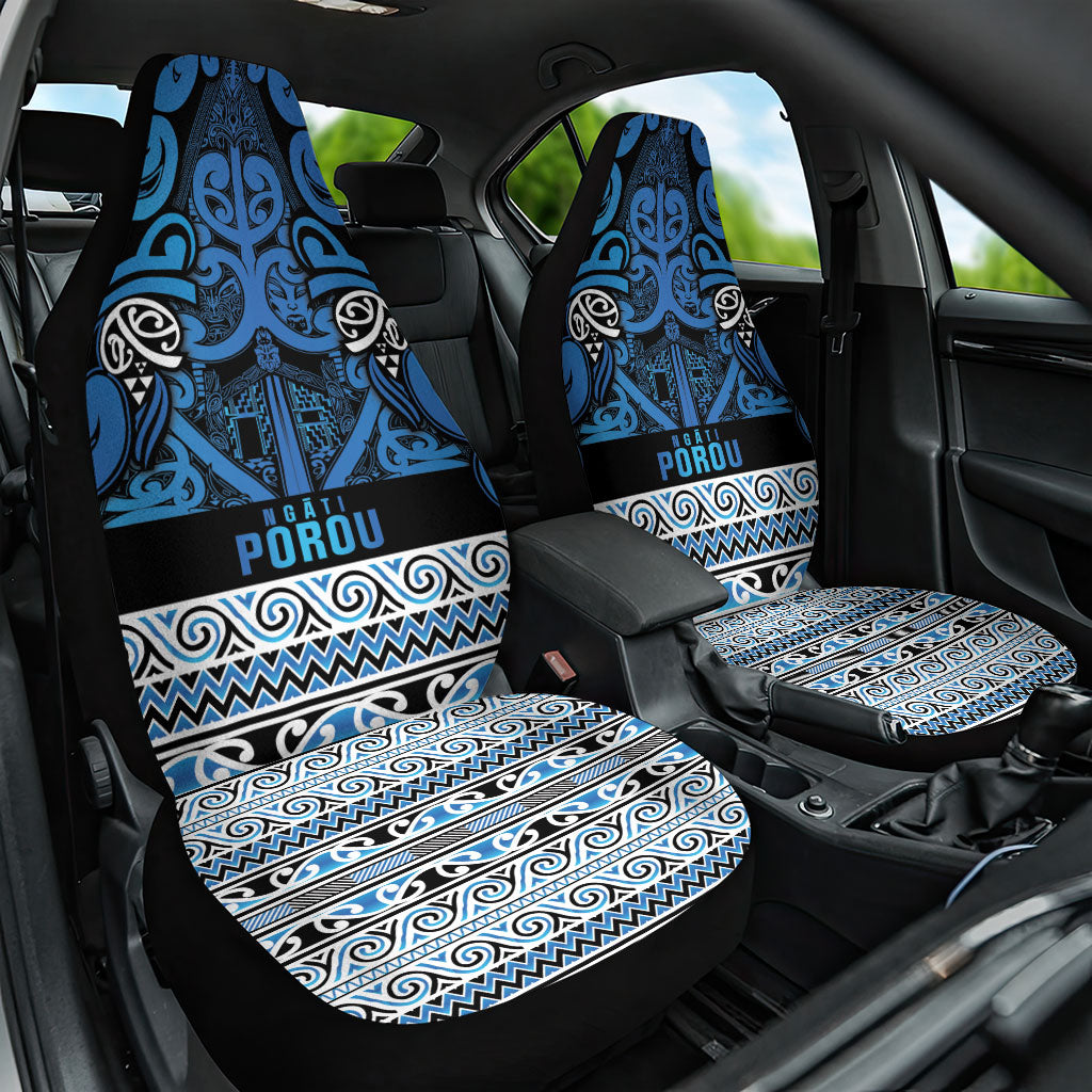 Aotearoa Iwi Ngati Porou Car Seat Cover Maori Wharenui House Tribal Pattern LT9 One Size Blue - Polynesian Pride