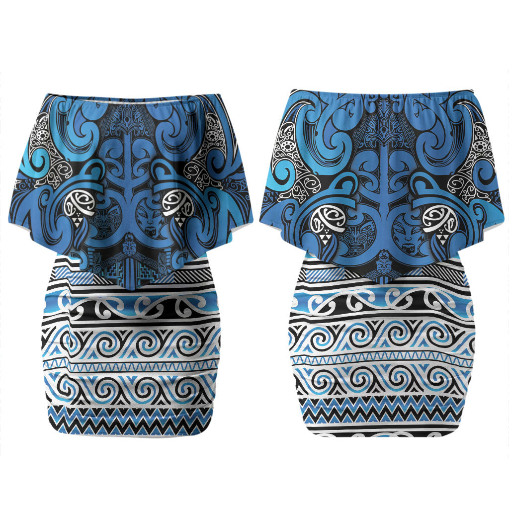 Aotearoa Iwi Ngati Porou Couples Matching Off Shoulder Short Dress and Long Sleeve Button Shirt Maori Wharenui House Tribal Pattern LT9 - Polynesian Pride