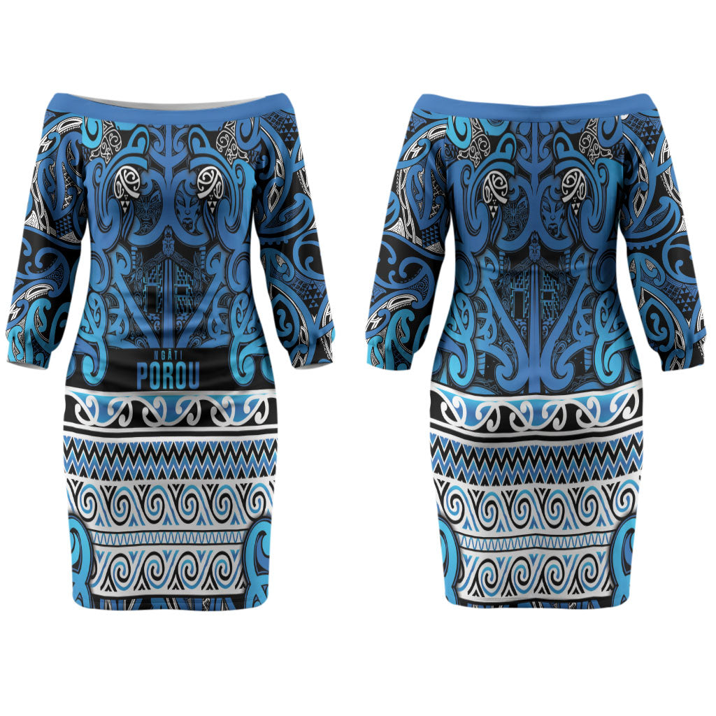 Aotearoa Iwi Ngati Porou Couples Matching Off The Shoulder Long Sleeve Dress and Hawaiian Shirt Maori Wharenui House Tribal Pattern LT9 - Polynesian Pride