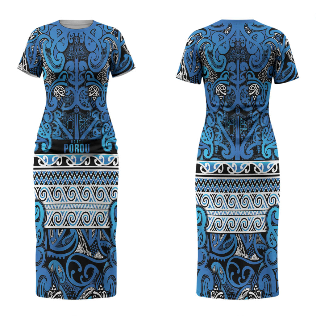 Aotearoa Iwi Ngati Porou Couples Matching Short Sleeve Bodycon Dress and Hawaiian Shirt Maori Wharenui House Tribal Pattern LT9 - Polynesian Pride