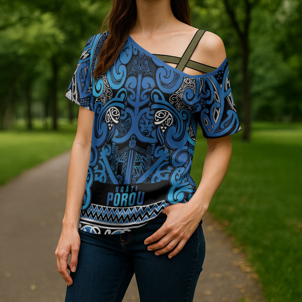 Aotearoa Iwi Ngati Porou Cross Shoulder Shirt Maori Wharenui House Tribal Pattern LT9 - Polynesian Pride