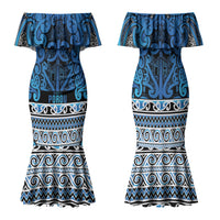 Aotearoa Iwi Ngati Porou Family Matching Mermaid Dress and Hawaiian Shirt Maori Wharenui House Tribal Pattern LT9 Mom's Dress Blue - Polynesian Pride