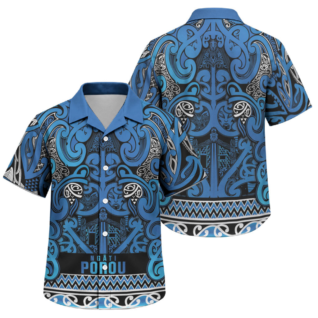Aotearoa Iwi Ngati Porou Family Matching Mermaid Dress and Hawaiian Shirt Maori Wharenui House Tribal Pattern LT9 Son's Shirt Blue - Polynesian Pride