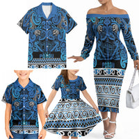 Aotearoa Iwi Ngati Porou Family Matching Off The Shoulder Long Sleeve Dress and Hawaiian Shirt Maori Wharenui House Tribal Pattern LT9 - Polynesian Pride