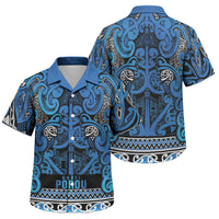 Aotearoa Iwi Ngati Porou Family Matching Off Shoulder Maxi Dress and Hawaiian Shirt Maori Wharenui House Tribal Pattern LT9 Son's Shirt Blue - Polynesian Pride