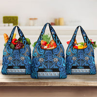 Aotearoa Iwi Ngati Porou Grocery Bag Maori Wharenui House Tribal Pattern LT9 3-pack One Size Blue - Polynesian Pride