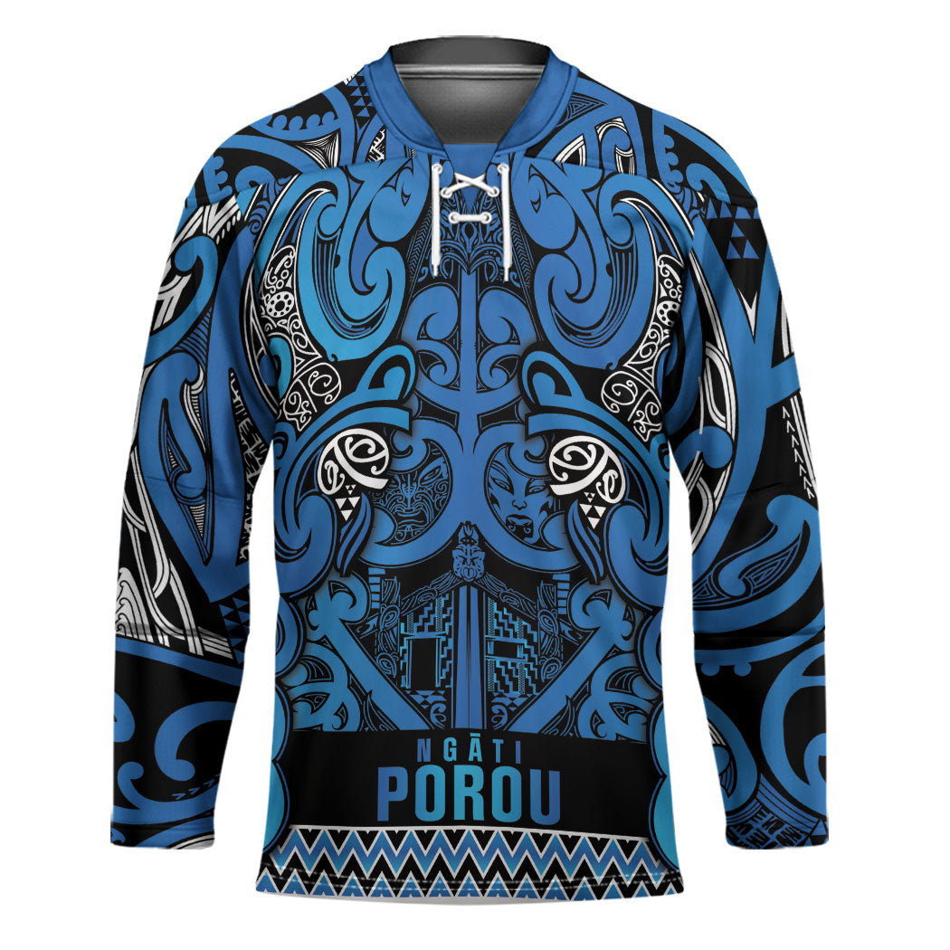 Aotearoa Iwi Ngati Porou Hockey Jersey Maori Wharenui House Tribal Pattern LT9 Unisex Blue - Polynesian Pride