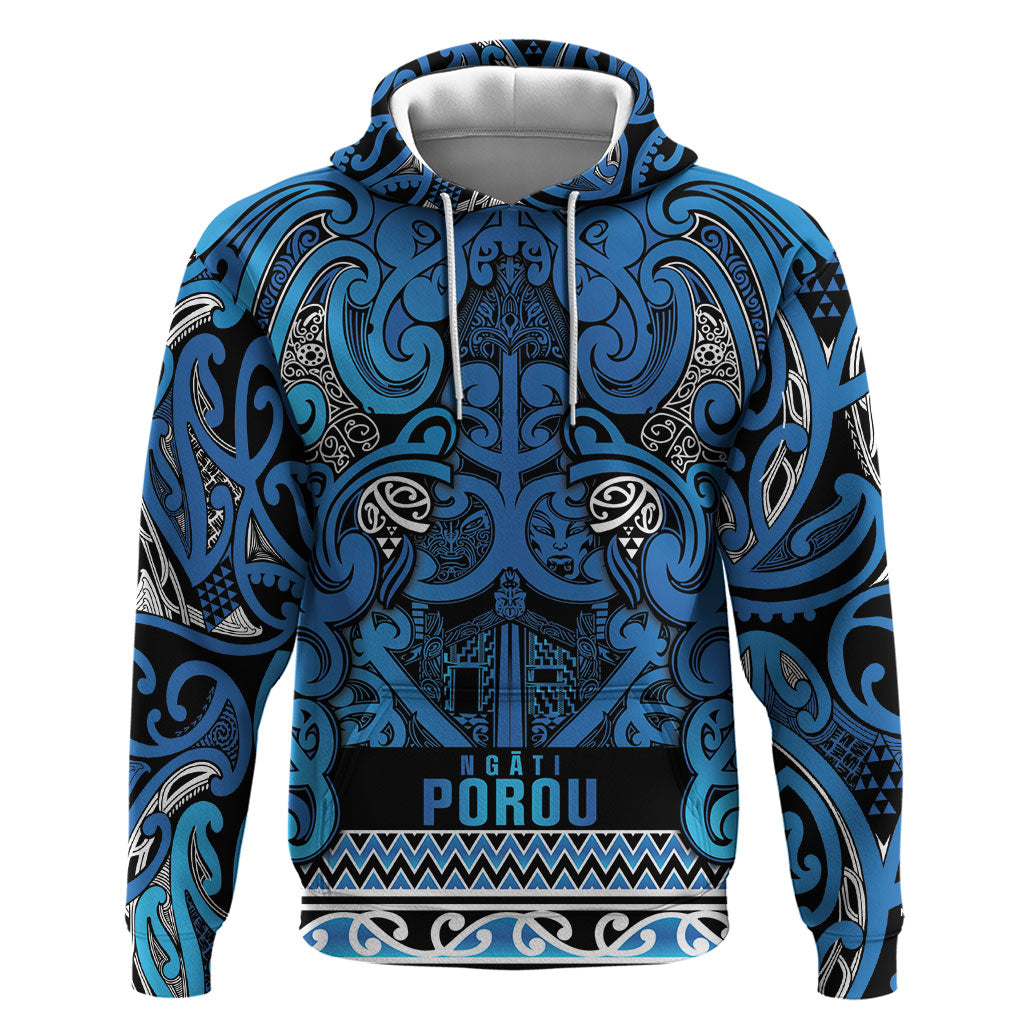 Aotearoa Iwi Ngati Porou Hoodie Maori Wharenui House Tribal Pattern LT9 Pullover Hoodie Blue - Polynesian Pride