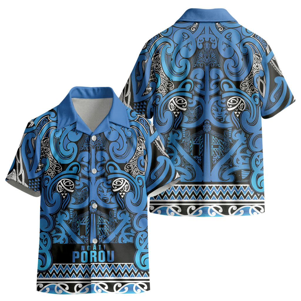 Aotearoa Iwi Ngati Porou Kid Hawaiian Shirt Maori Wharenui House Tribal Pattern LT9 - Polynesian Pride