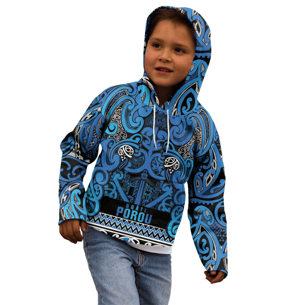 Aotearoa Iwi Ngati Porou Kid Hoodie Maori Wharenui House Tribal Pattern LT9 - Polynesian Pride