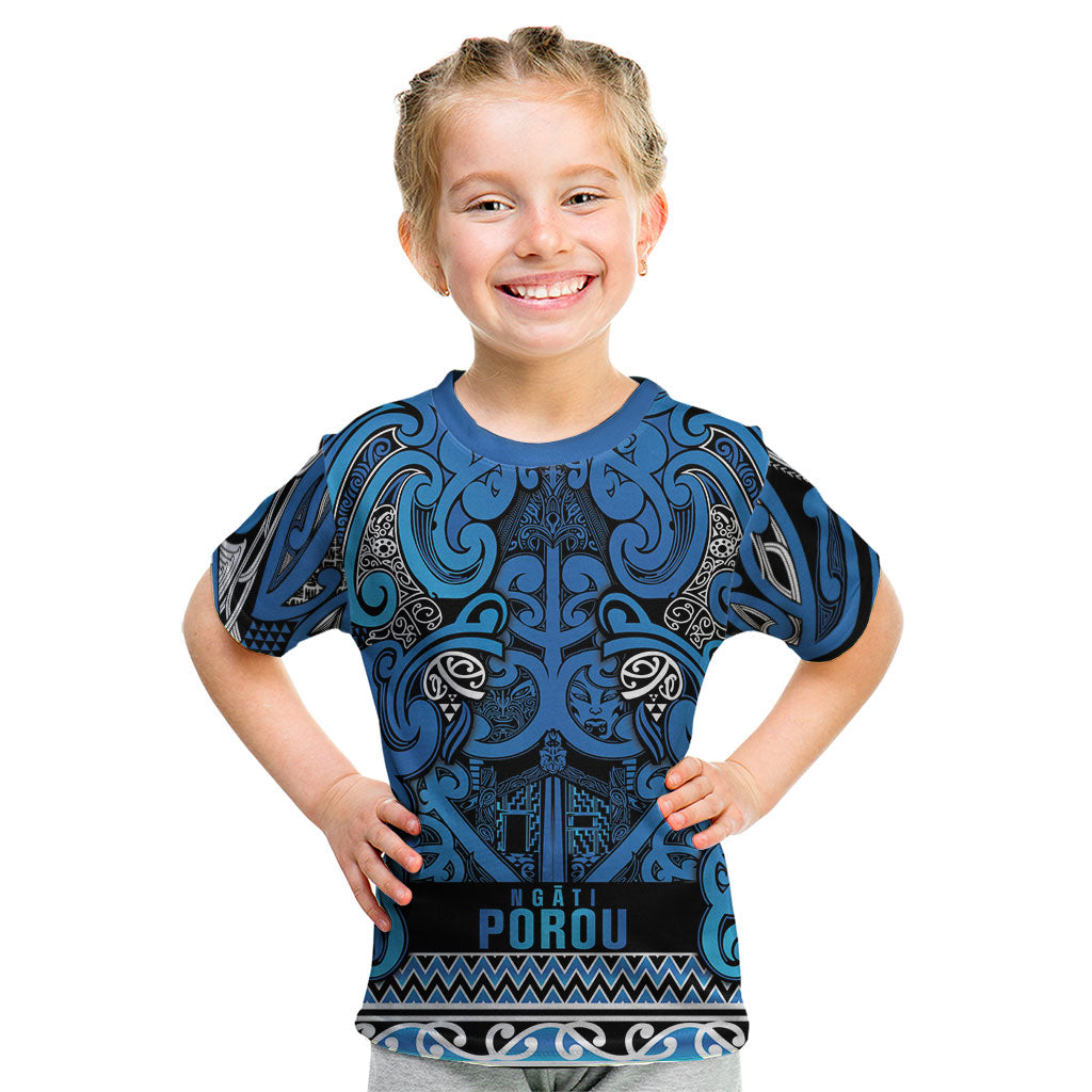 Aotearoa Iwi Ngati Porou Kid T Shirt Maori Wharenui House Tribal Pattern LT9 Blue - Polynesian Pride