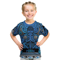 Aotearoa Iwi Ngati Porou Kid T Shirt Maori Wharenui House Tribal Pattern LT9 Blue - Polynesian Pride