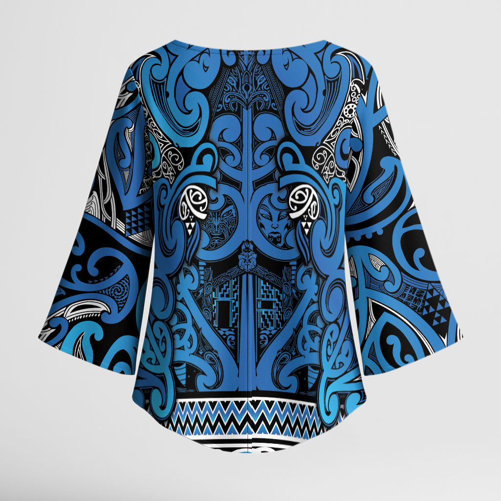 Aotearoa Iwi Ngati Porou Kimono Sleeve Blouse Maori Wharenui House Tribal Pattern LT9 - Polynesian Pride