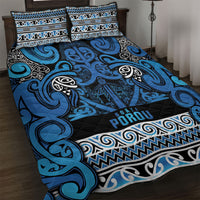 Aotearoa Iwi Ngati Porou Quilt Bed Set Maori Wharenui House Tribal Pattern LT9 Blue - Polynesian Pride