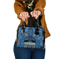 Aotearoa Iwi Ngati Porou Shoulder Handbag Maori Wharenui House Tribal Pattern LT9 One Size Blue - Polynesian Pride