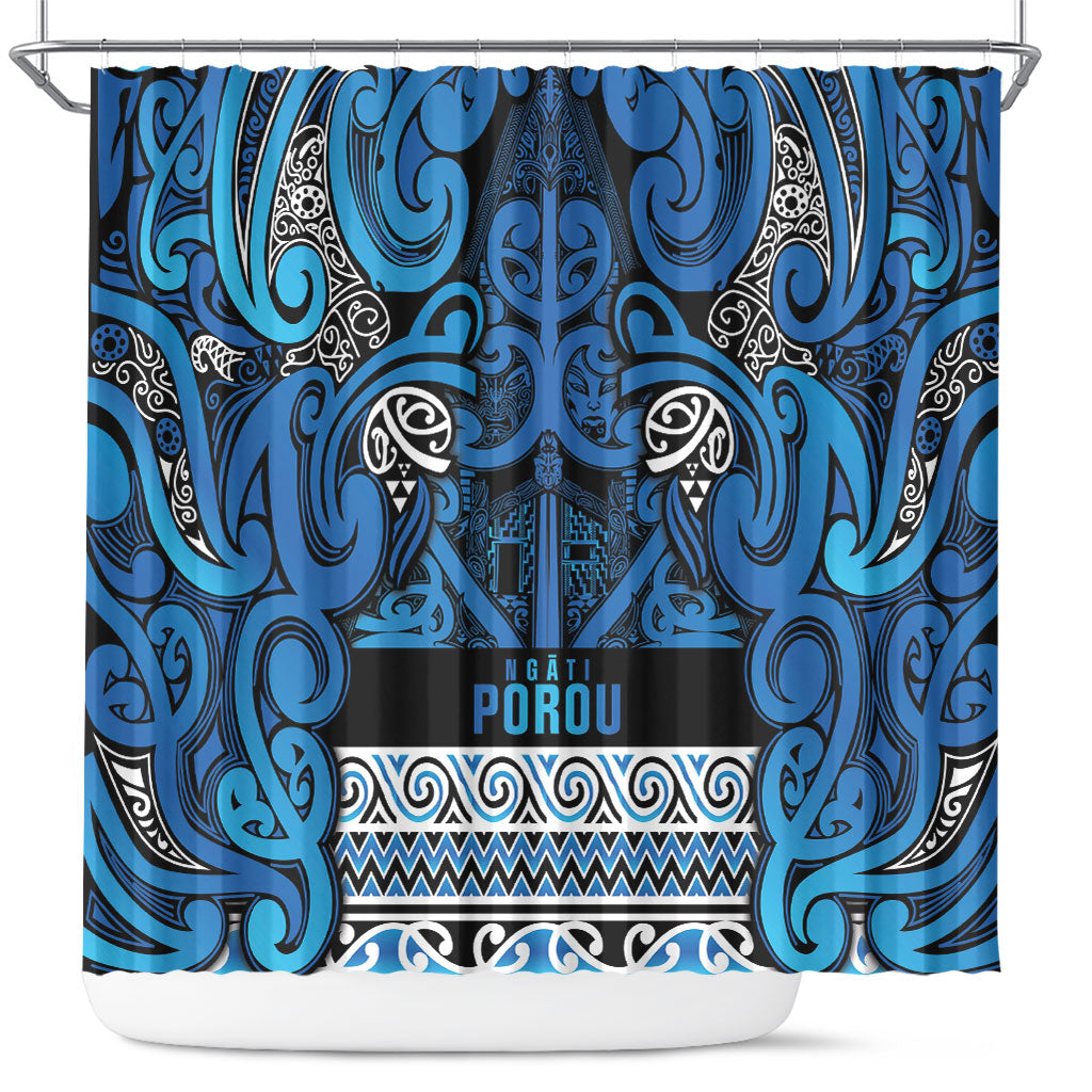 Aotearoa Iwi Ngati Porou Shower Curtain Maori Wharenui House Tribal Pattern LT9 Blue - Polynesian Pride