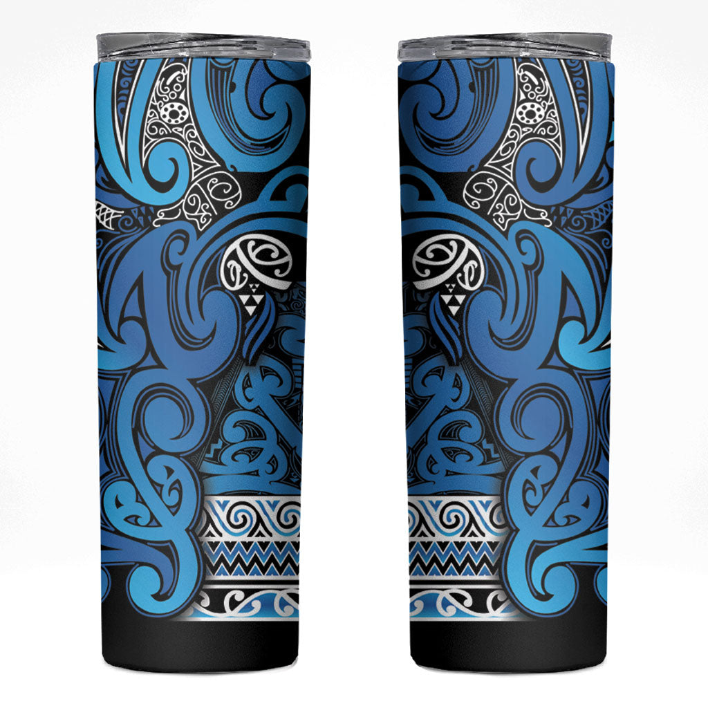 Aotearoa Iwi Ngati Porou Skinny Tumbler Maori Wharenui House Tribal Pattern LT9 Blue - Polynesian Pride