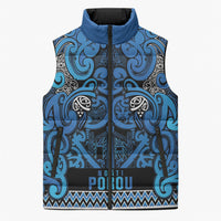 Aotearoa Iwi Ngati Porou Sleeveless Puffer Jacket Maori Wharenui House Tribal Pattern LT9 Unisex Blue - Polynesian Pride