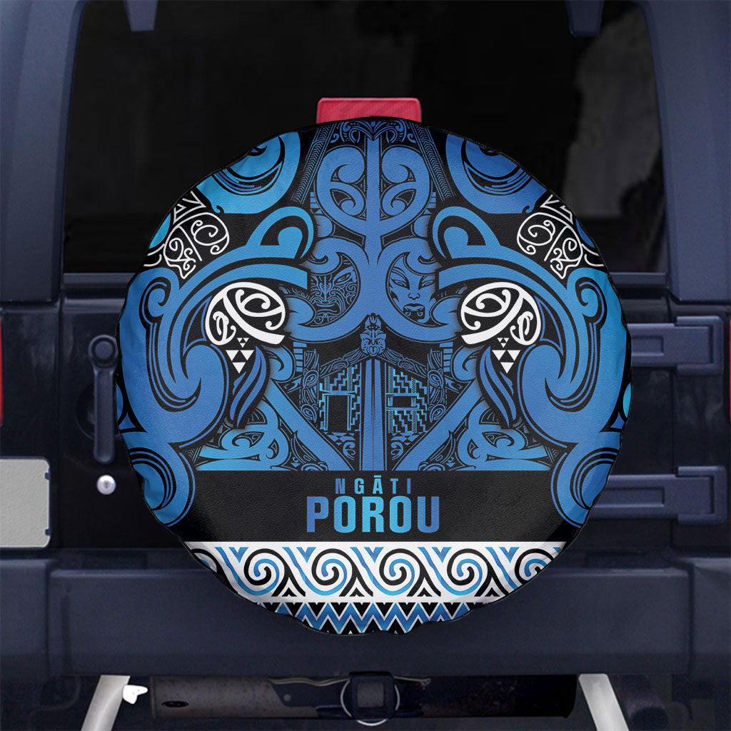 Aotearoa Iwi Ngati Porou Spare Tire Cover Maori Wharenui House Tribal Pattern LT9 No hole Blue - Polynesian Pride