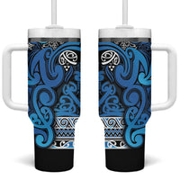 Aotearoa Iwi Ngati Porou Tumbler With Handle Maori Wharenui House Tribal Pattern LT9 One Size: 40 oz Blue - Polynesian Pride