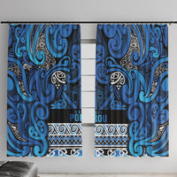 Aotearoa Iwi Ngati Porou Window Curtain Maori Wharenui House Tribal Pattern LT9 With Hooks Blue - Polynesian Pride