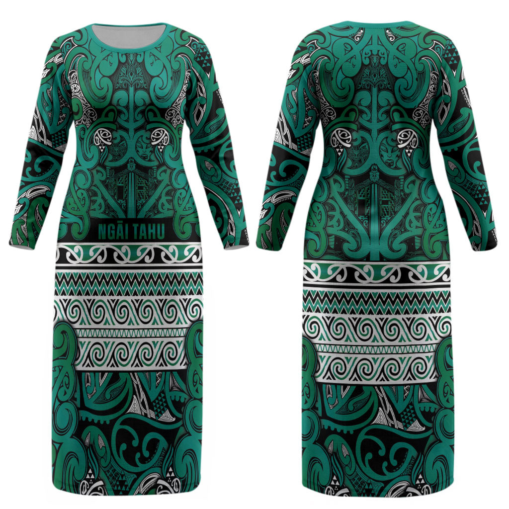 Aotearoa Iwi Ngai Tahu Couples Matching Long Sleeve Bodycon Dress and Hawaiian Shirt Maori Wharenui House Tribal Pattern LT9 - Polynesian Pride