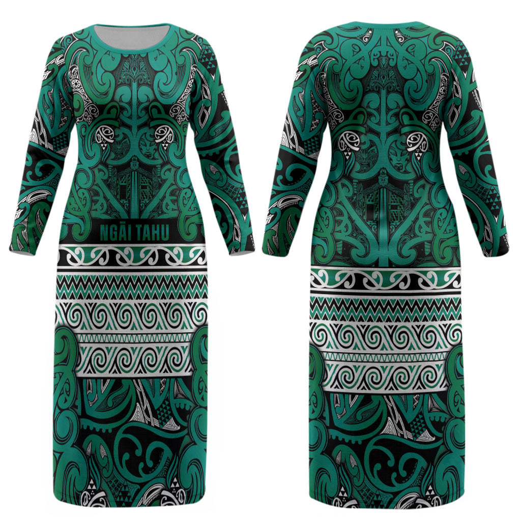 Aotearoa Iwi Ngai Tahu Couples Matching Long Sleeve Bodycon Dress and Long Sleeve Button Shirt Maori Wharenui House Tribal Pattern LT9 - Polynesian Pride