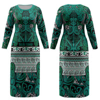 Aotearoa Iwi Ngai Tahu Couples Matching Long Sleeve Bodycon Dress and Long Sleeve Button Shirt Maori Wharenui House Tribal Pattern LT9 - Polynesian Pride