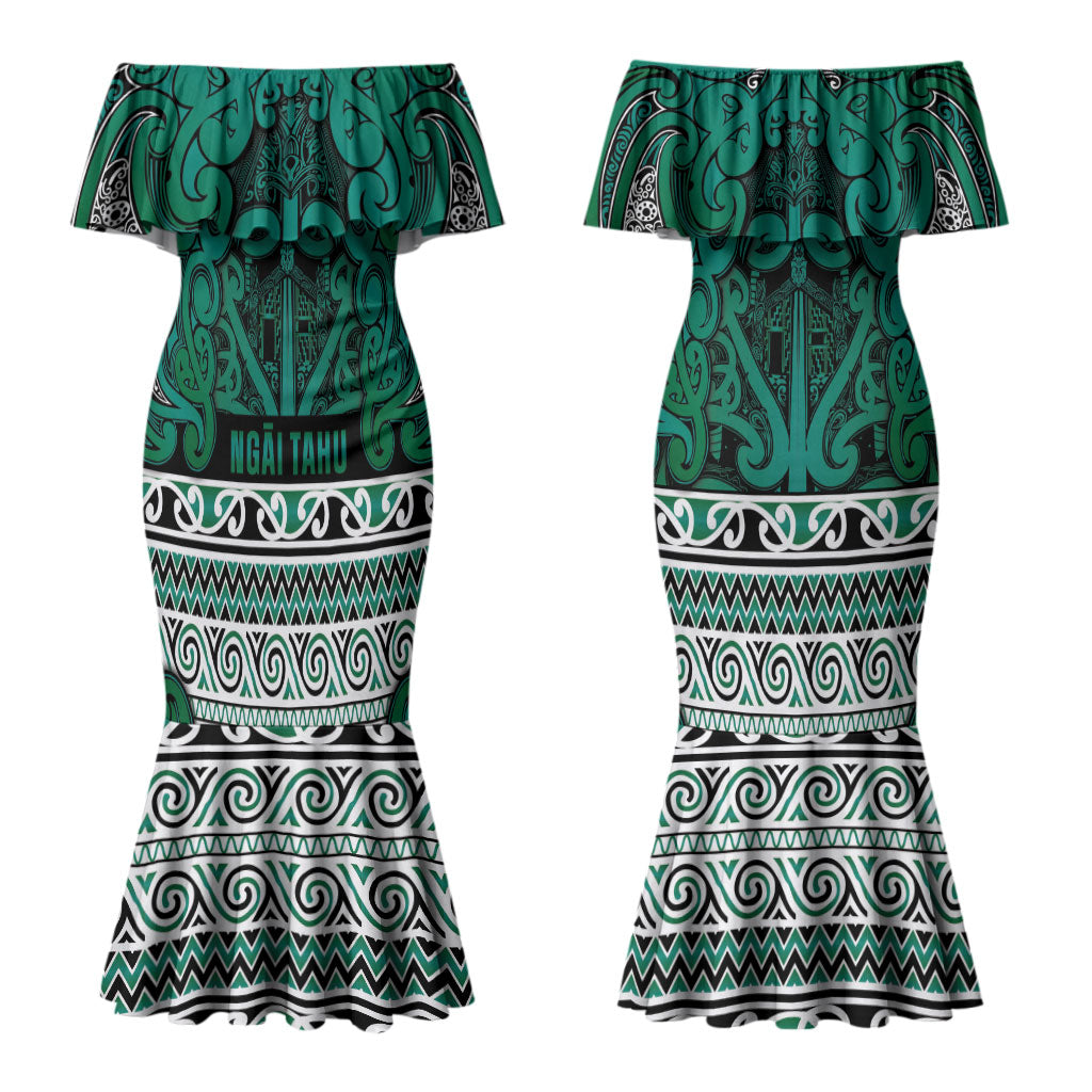 Aotearoa Iwi Ngai Tahu Couples Matching Mermaid Dress and Long Sleeve Button Shirt Maori Wharenui House Tribal Pattern LT9 - Polynesian Pride