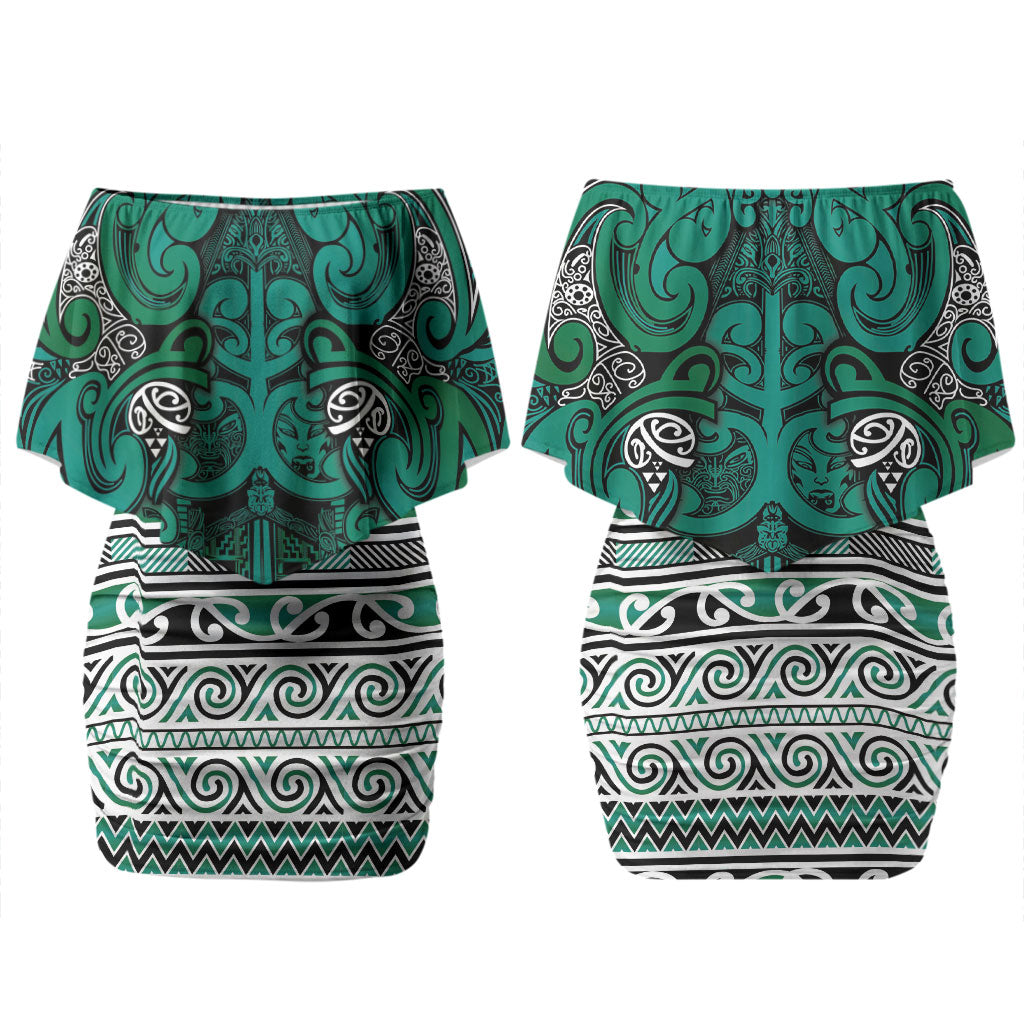 Aotearoa Iwi Ngai Tahu Couples Matching Off Shoulder Short Dress and Hawaiian Shirt Maori Wharenui House Tribal Pattern LT9 - Polynesian Pride