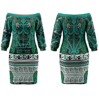 Aotearoa Iwi Ngai Tahu Couples Matching Off The Shoulder Long Sleeve Dress and Long Sleeve Button Shirt Maori Wharenui House Tribal Pattern LT9 - Polynesian Pride