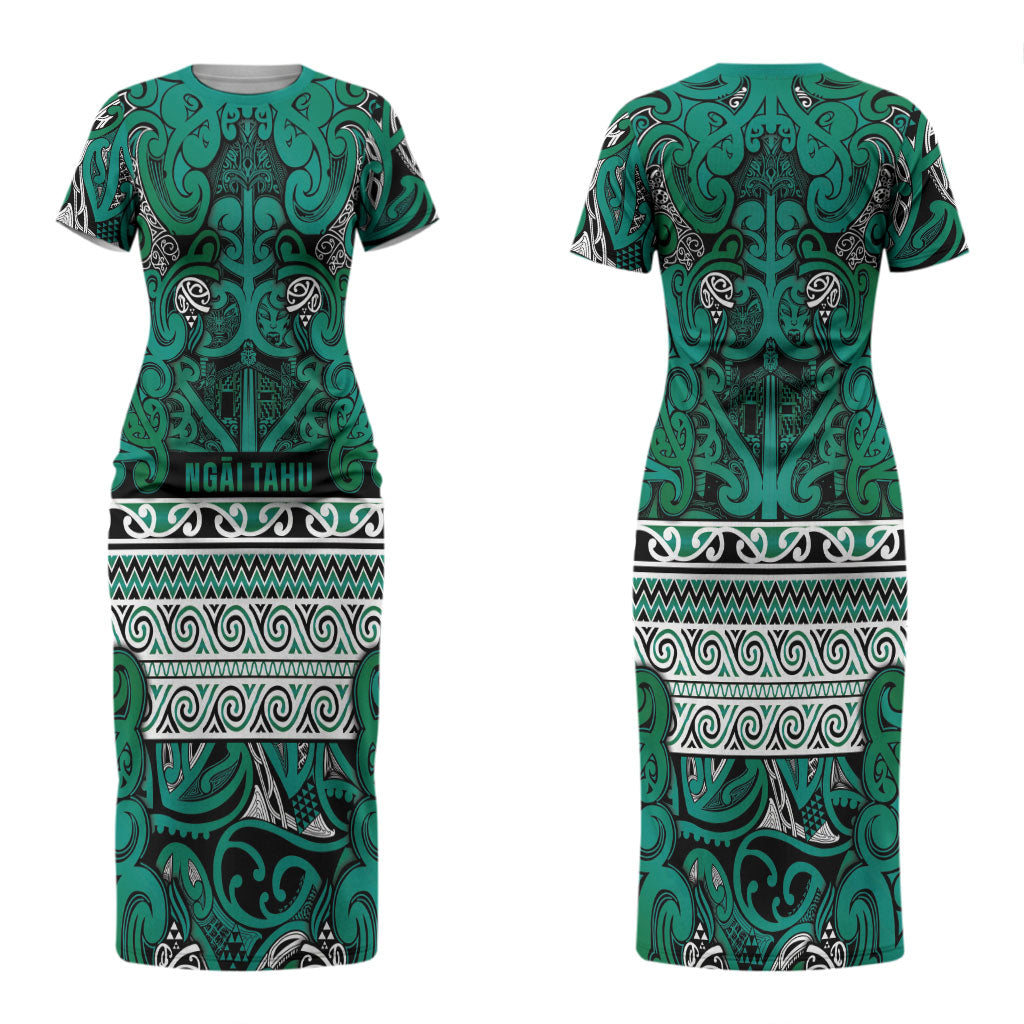 Aotearoa Iwi Ngai Tahu Couples Matching Short Sleeve Bodycon Dress and Long Sleeve Button Shirt Maori Wharenui House Tribal Pattern LT9 - Polynesian Pride