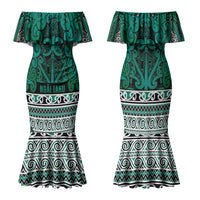 Aotearoa Iwi Ngai Tahu Family Matching Mermaid Dress and Hawaiian Shirt Maori Wharenui House Tribal Pattern LT9 Mom's Dress Turquoise - Polynesian Pride