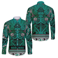 Aotearoa Iwi Ngai Tahu Family Matching Mermaid Dress and Hawaiian Shirt Maori Wharenui House Tribal Pattern LT9 Dad's Shirt - Long Sleeve Turquoise - Polynesian Pride
