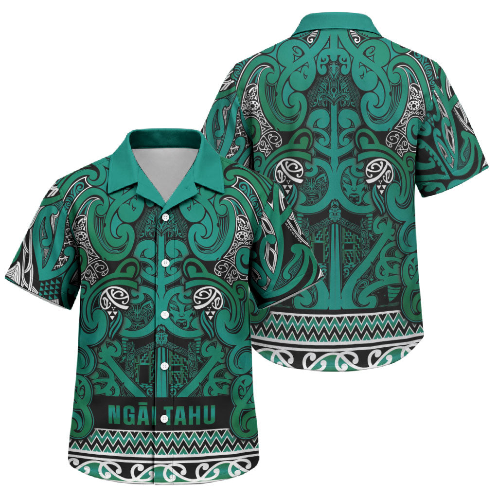 Aotearoa Iwi Ngai Tahu Family Matching Mermaid Dress and Hawaiian Shirt Maori Wharenui House Tribal Pattern LT9 Son's Shirt Turquoise - Polynesian Pride