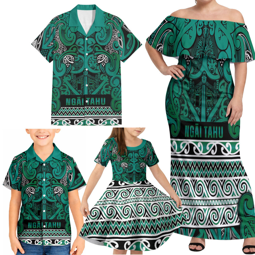 Aotearoa Iwi Ngai Tahu Family Matching Off Shoulder Maxi Dress and Hawaiian Shirt Maori Wharenui House Tribal Pattern LT9 - Polynesian Pride