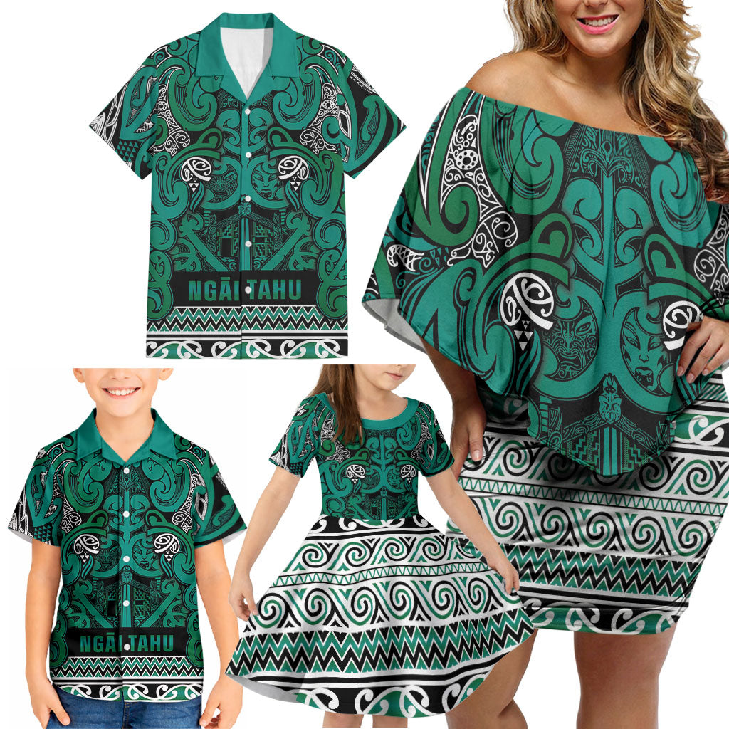 Aotearoa Iwi Ngai Tahu Family Matching Off Shoulder Short Dress and Hawaiian Shirt Maori Wharenui House Tribal Pattern LT9 - Polynesian Pride