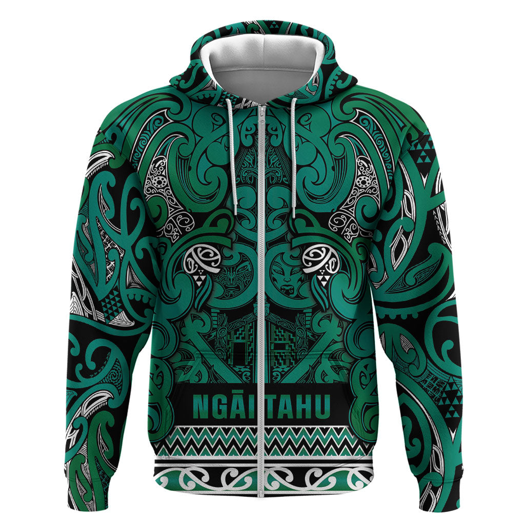 Aotearoa Iwi Ngai Tahu Hoodie Maori Wharenui House Tribal Pattern LT9 Zip Hoodie Turquoise - Polynesian Pride