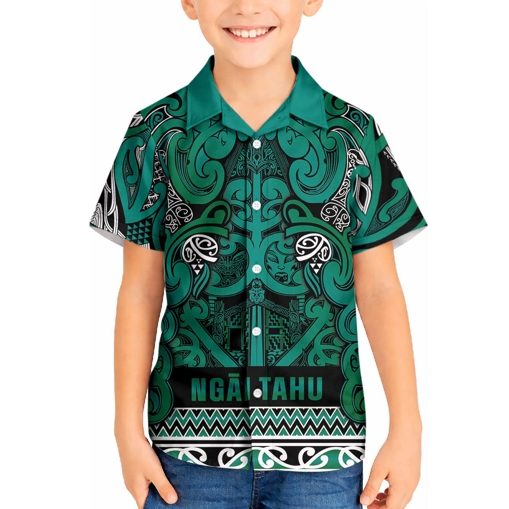 Aotearoa Iwi Ngai Tahu Kid Hawaiian Shirt Maori Wharenui House Tribal Pattern LT9 Kid Turquoise - Polynesian Pride