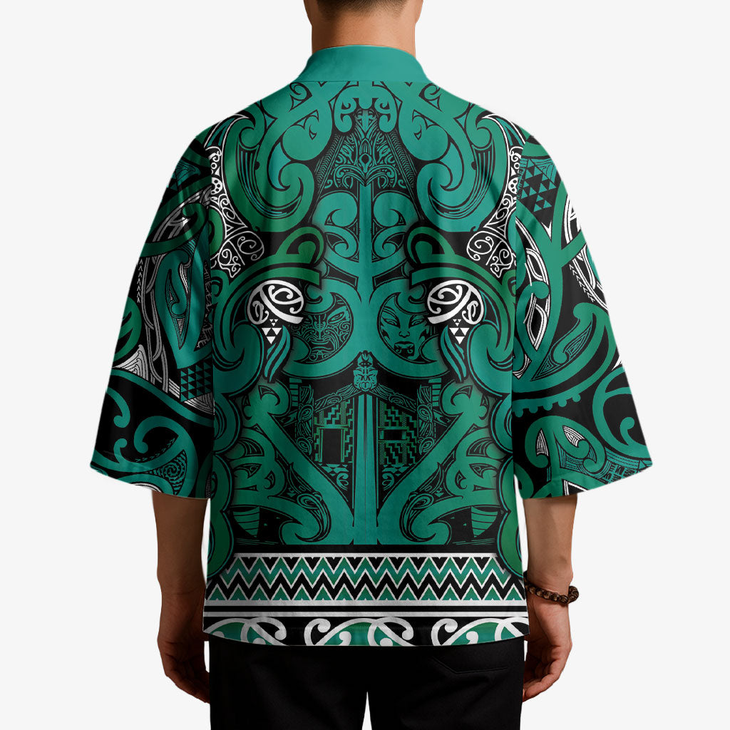 Aotearoa Iwi Ngai Tahu Kimono Maori Wharenui House Tribal Pattern LT9 - Polynesian Pride