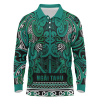Aotearoa Iwi Ngai Tahu Long Sleeve Polo Shirt Maori Wharenui House Tribal Pattern LT9 Turquoise - Polynesian Pride