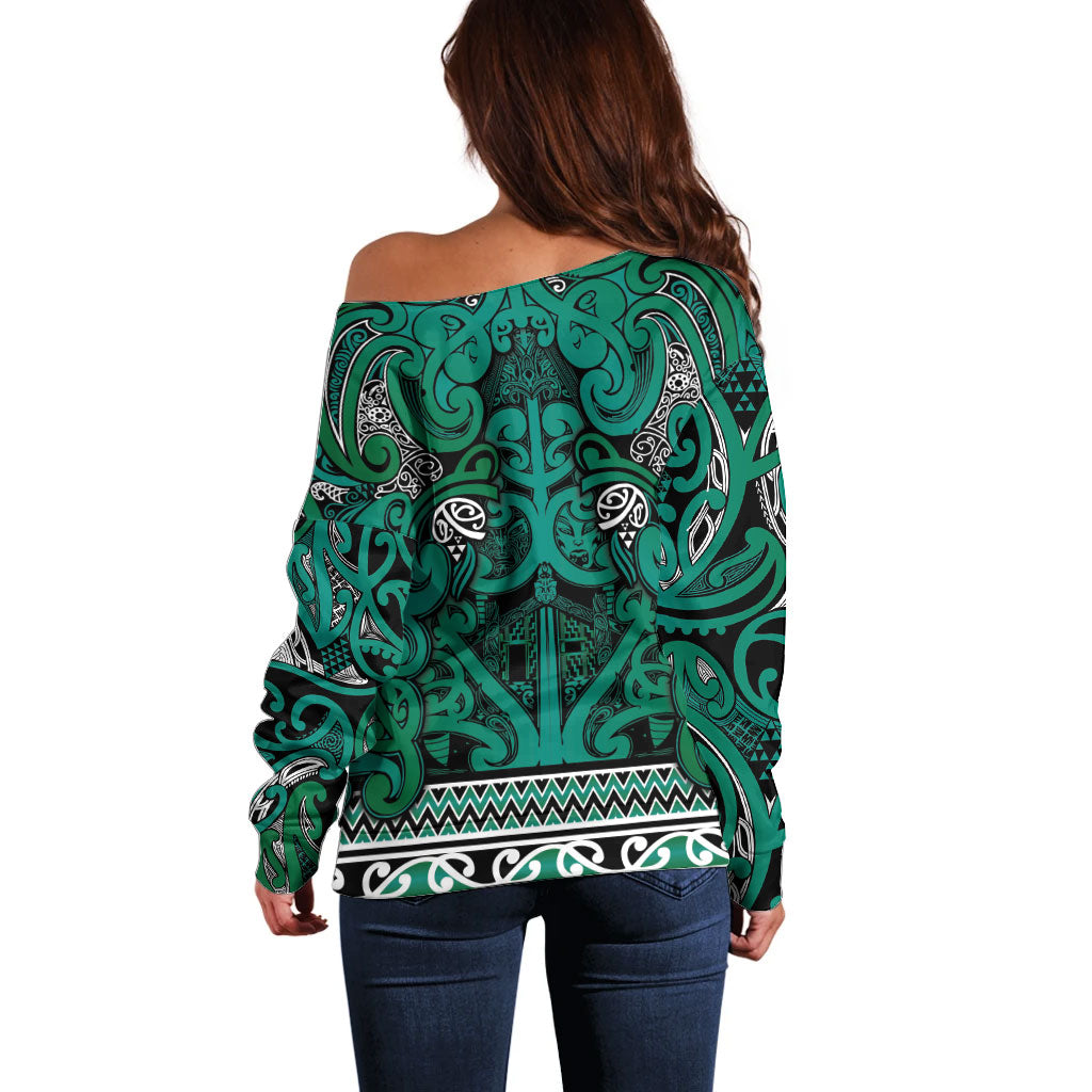 Aotearoa Iwi Ngai Tahu Off Shoulder Sweater Maori Wharenui House Tribal Pattern LT9 - Polynesian Pride