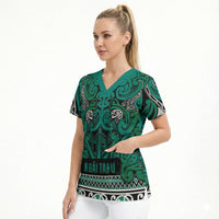 Aotearoa Iwi Ngai Tahu Scrub Top Maori Wharenui House Tribal Pattern LT9 - Polynesian Pride