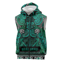 Aotearoa Iwi Ngai Tahu Sleeveless Zip Hoodie Maori Wharenui House Tribal Pattern LT9 Turquoise - Polynesian Pride